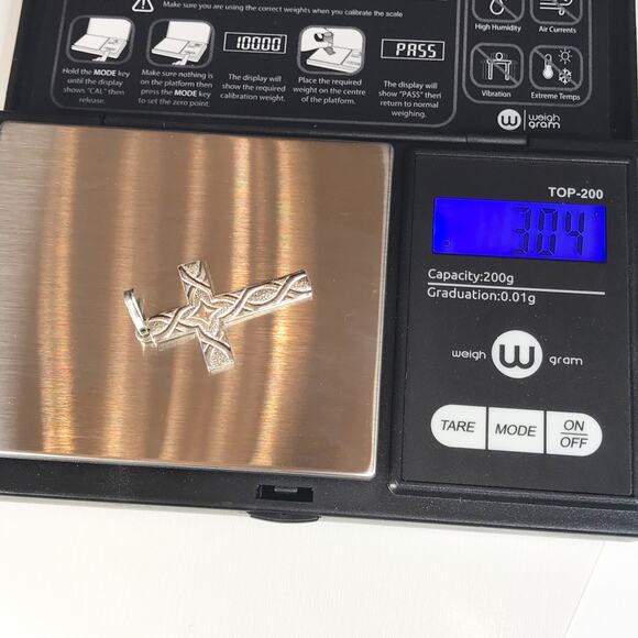 Vintage Italy 925 Sterling Silver Cross Necklace Pendant Pebbled Textured Star - Picture 3 of 9